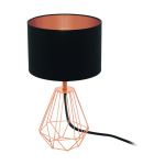 Eglo Lampe De Chevet Carlton 2 Acier Cuivre Noir | IP20 - Convient pour 1x E14 