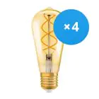 Voordeelpak 4x Osram Vintage 1906 LED E27 Peer Goud 4W 300lm - 820 Zeer Warm Wit | Dimbaar - Vervangt 25W